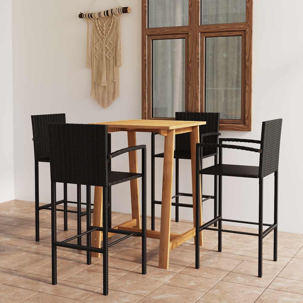 5 Pcs conjunto de bar para jardim preto