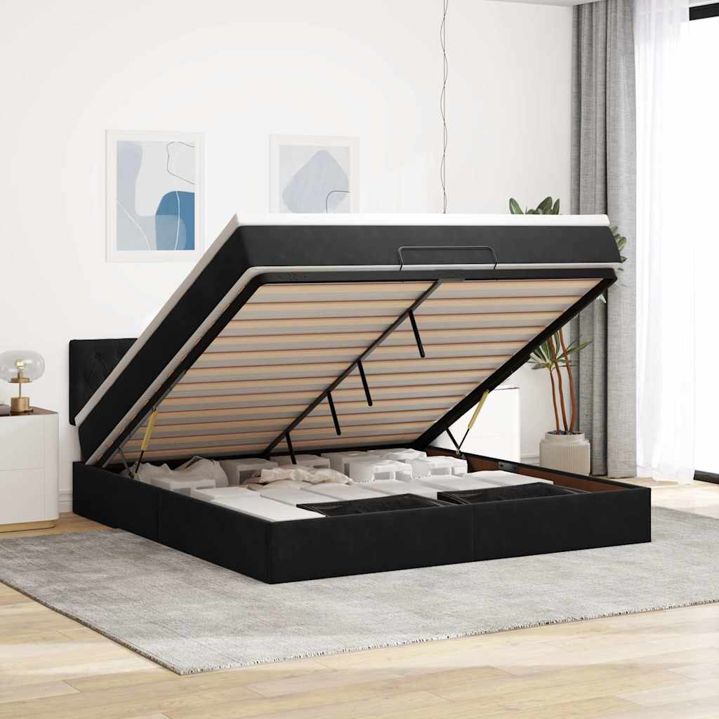 Estrutura de cama otomana com colchão 160x200 cm veludo preto