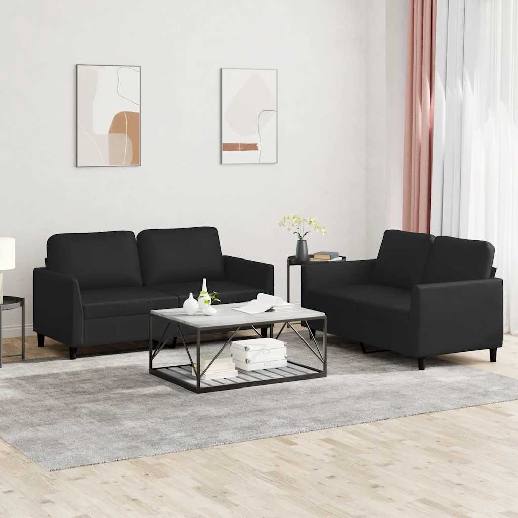 2 Pcs conjunto de sofás com almofadões couro artificial preto