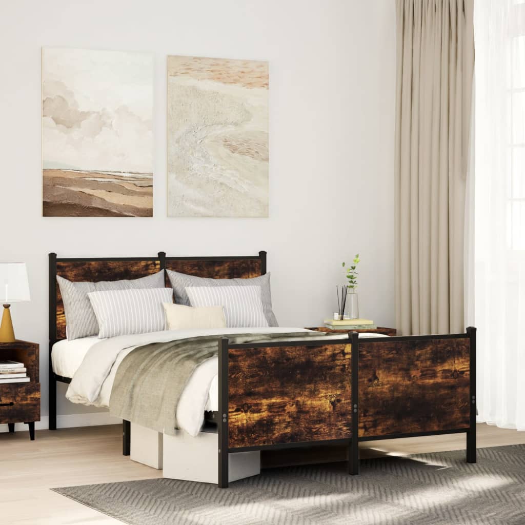 Estrutura de cama sem colchão 120x200 cm metal carvalho fumado