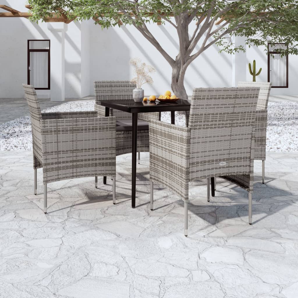 5 Pcs conjunto de jantar jardim com almofadões cinzento/preto