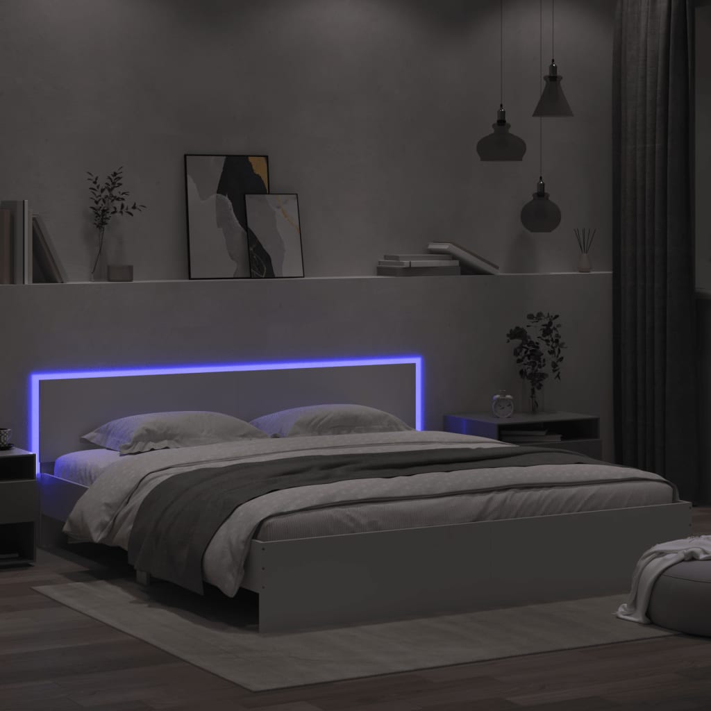 Estrutura cama c/ cabeceira e luzes LED 180x200 cm branco