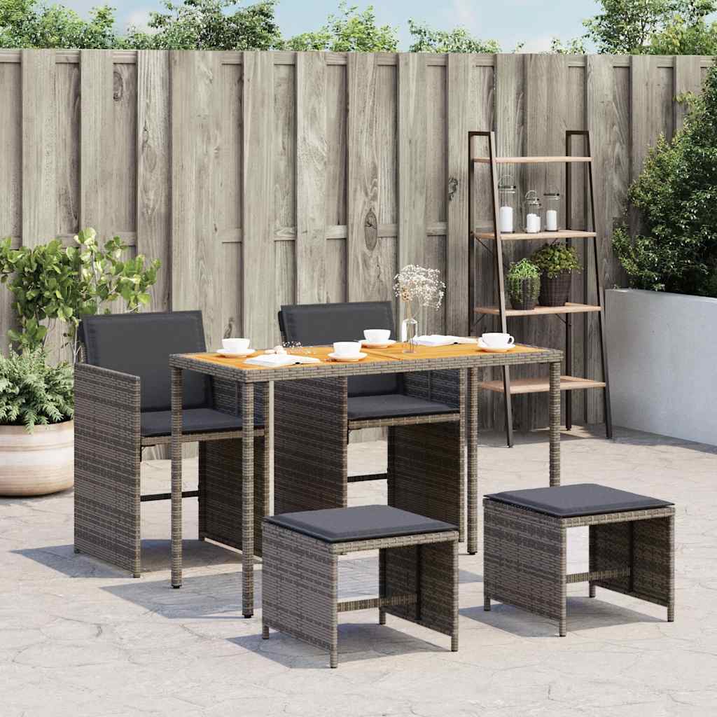 5 Pcs conjunto de jantar p/ jardim c/ almofadões vime PE cinza