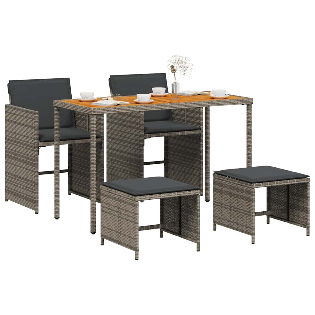 5 Pcs conjunto de jantar p/ jardim c/ almofadões vime PE cinza