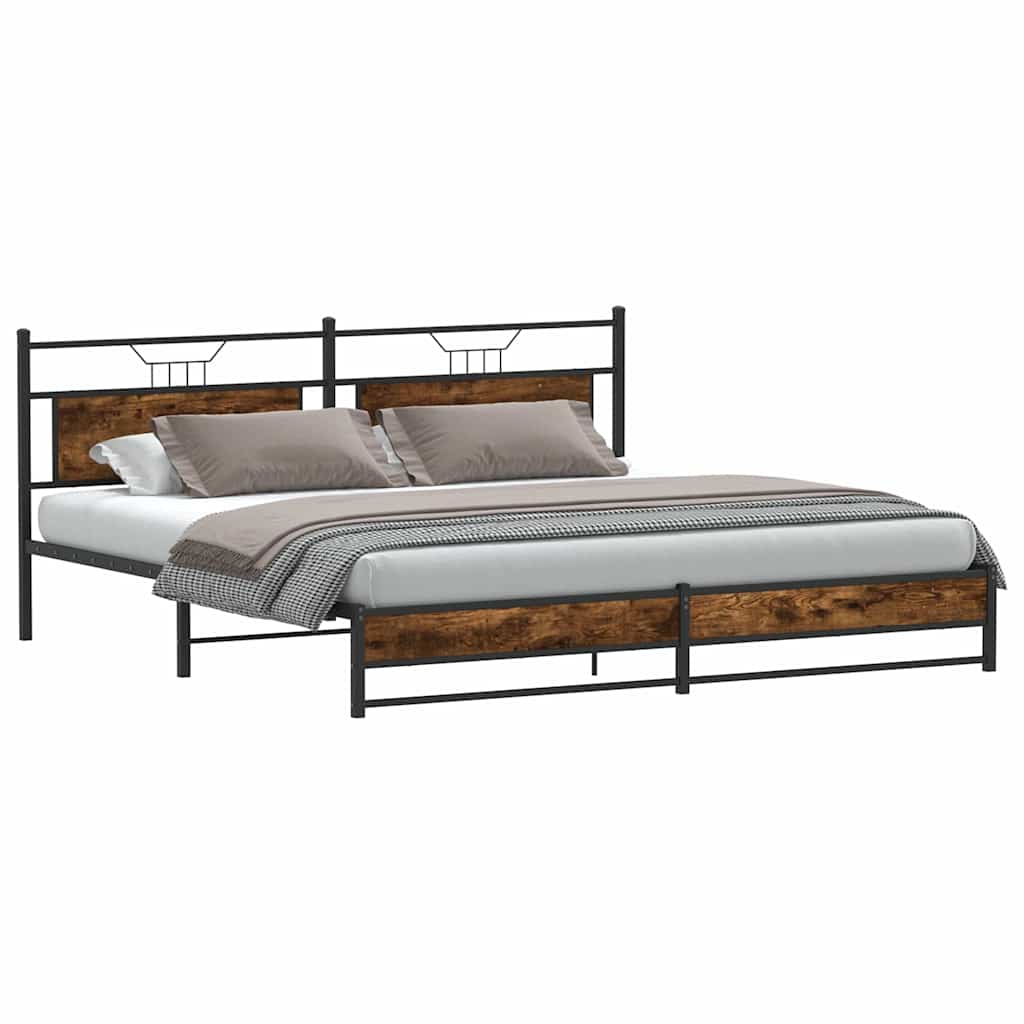 Estrutura de cama sem colchão 200x200cm metal carvalho fumado