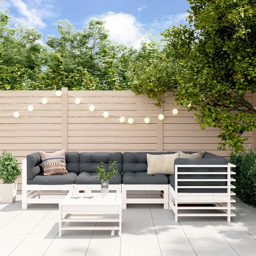 6 Pcs conjunto lounge de jardim pinho maciço branco
