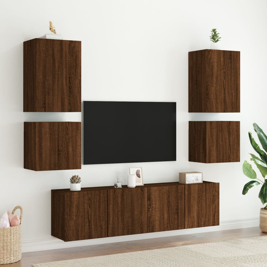 Móveis parede p/ TV 2 pcs derivados madeira carvalho castanho