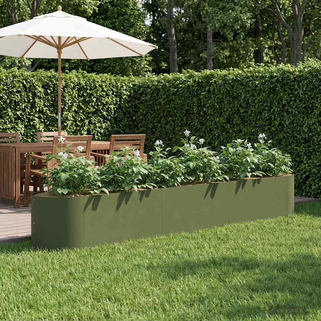 Cama de jardim elevada verde-azeitona 300 x 40 x 40 cm aço