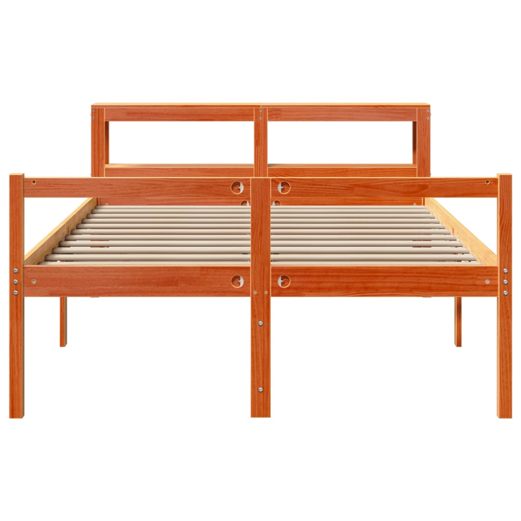 Estrutura cama c/ cabeceira 160x200cm pinho maciço castanho-mel