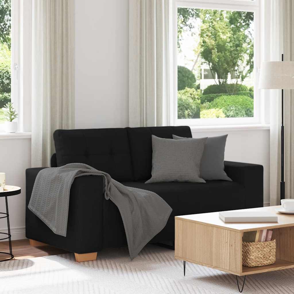 Sofá de dois lugares, preto, 160x77x82 cm, em tecido