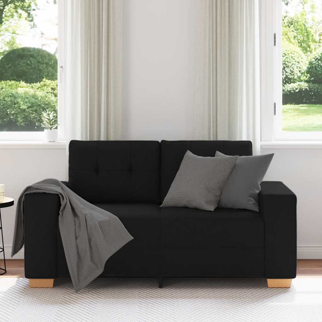 Sofá de dois lugares, preto, 160x77x82 cm, em tecido