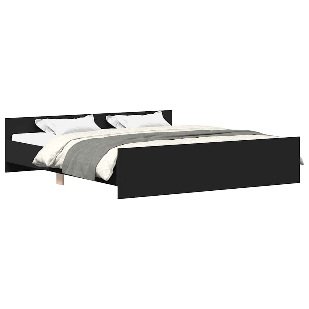 Estrutura de cama c/ painéis cabeceira e pés 200x200 cm preto
