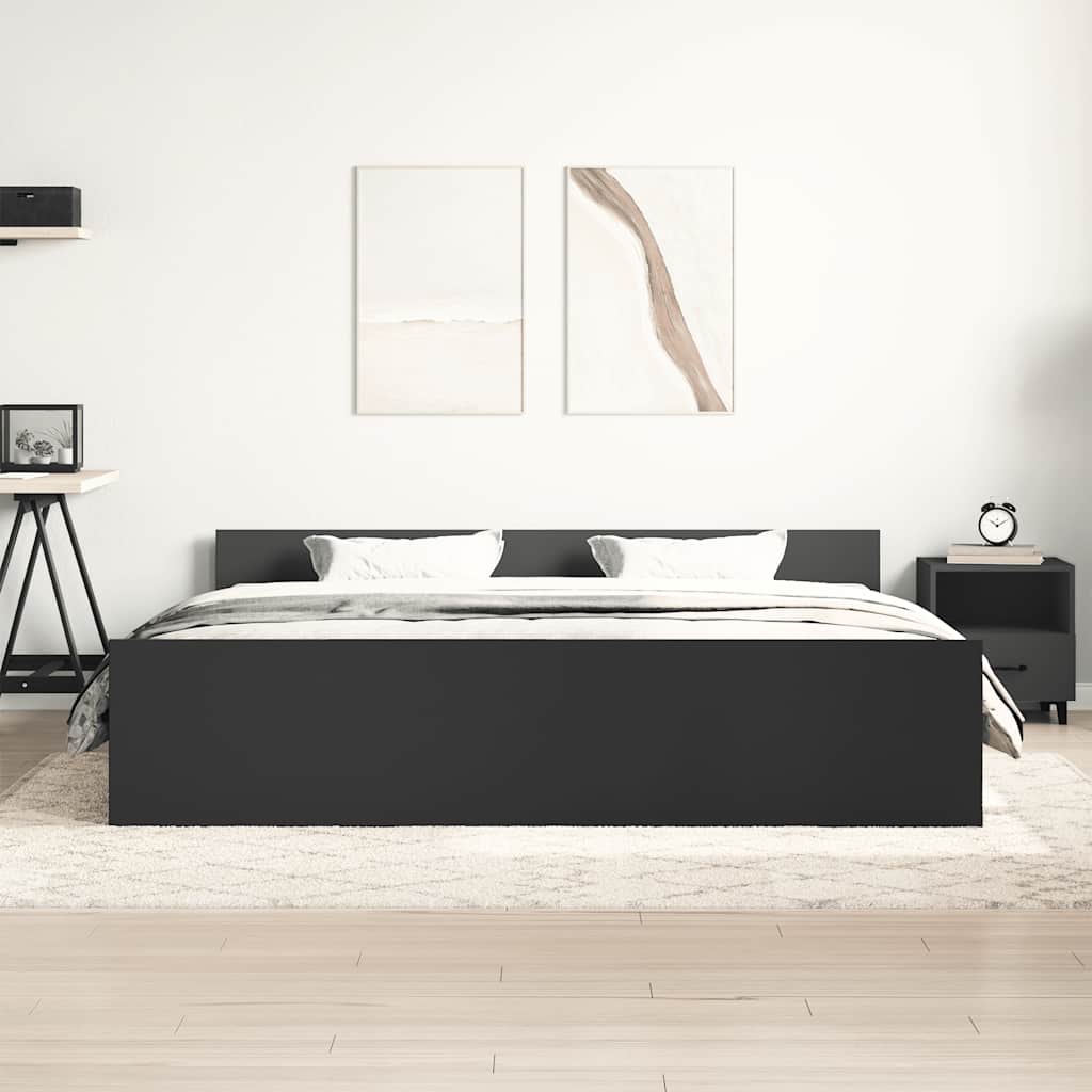 Estrutura de cama c/ painéis cabeceira e pés 200x200 cm preto