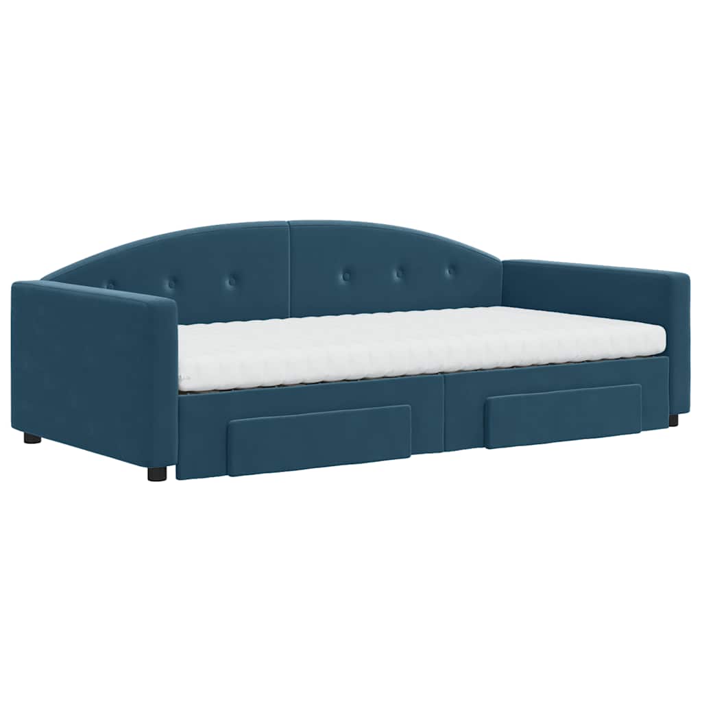 Sofá-cama com gavetão e gavetas 100x200 cm veludo azul