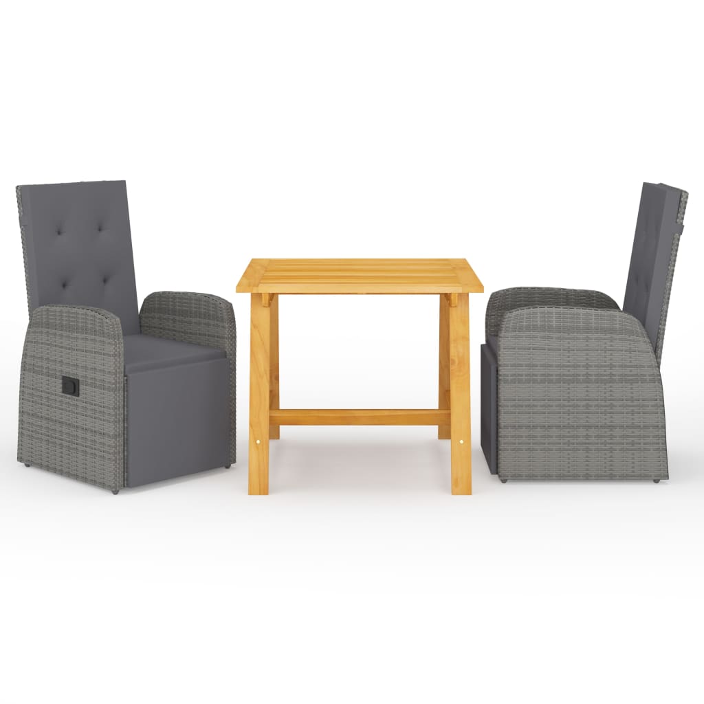 3 Pcs conjunto de jantar para jardim cinzento
