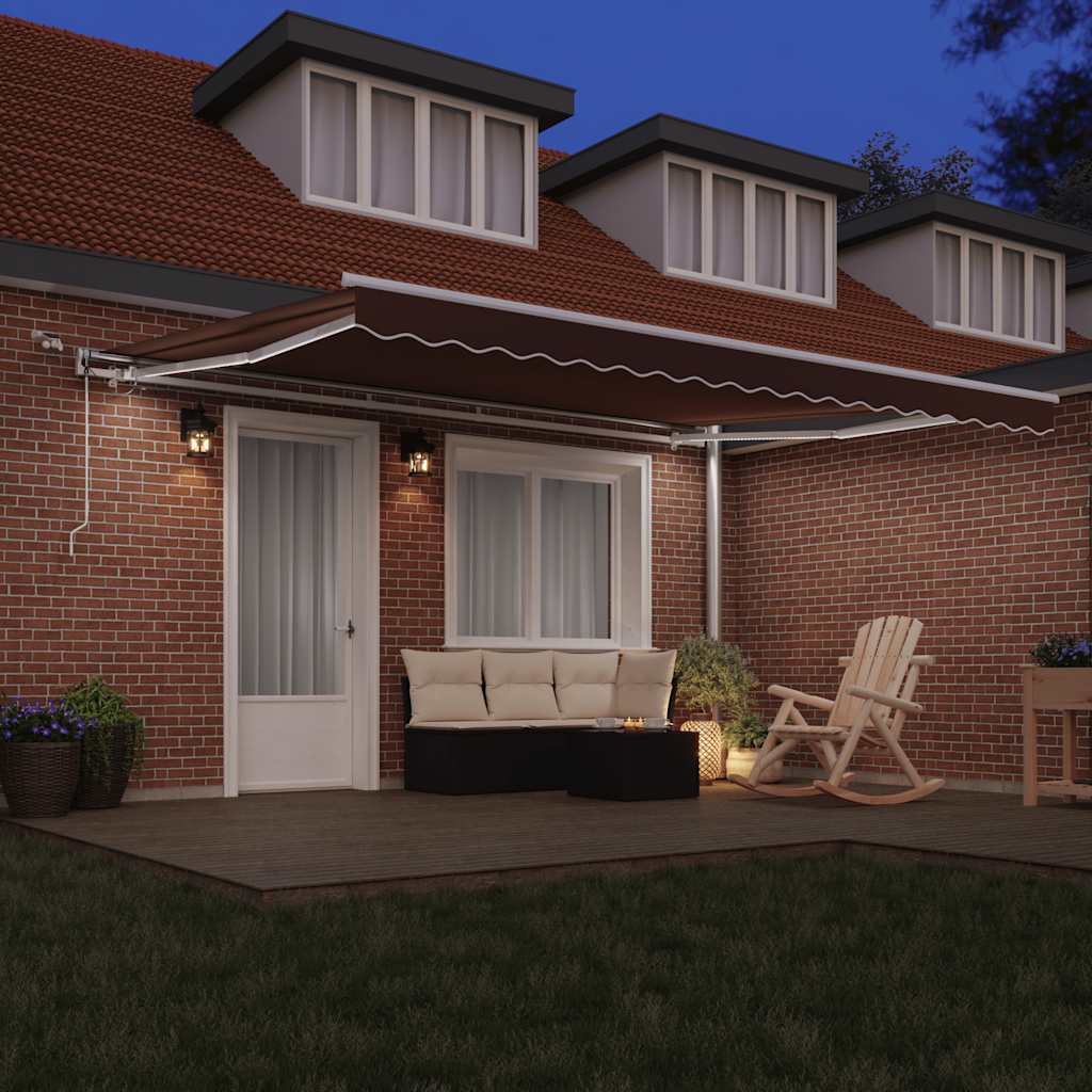 Toldo retrátil automático com luz LED 450x300 cm castanho