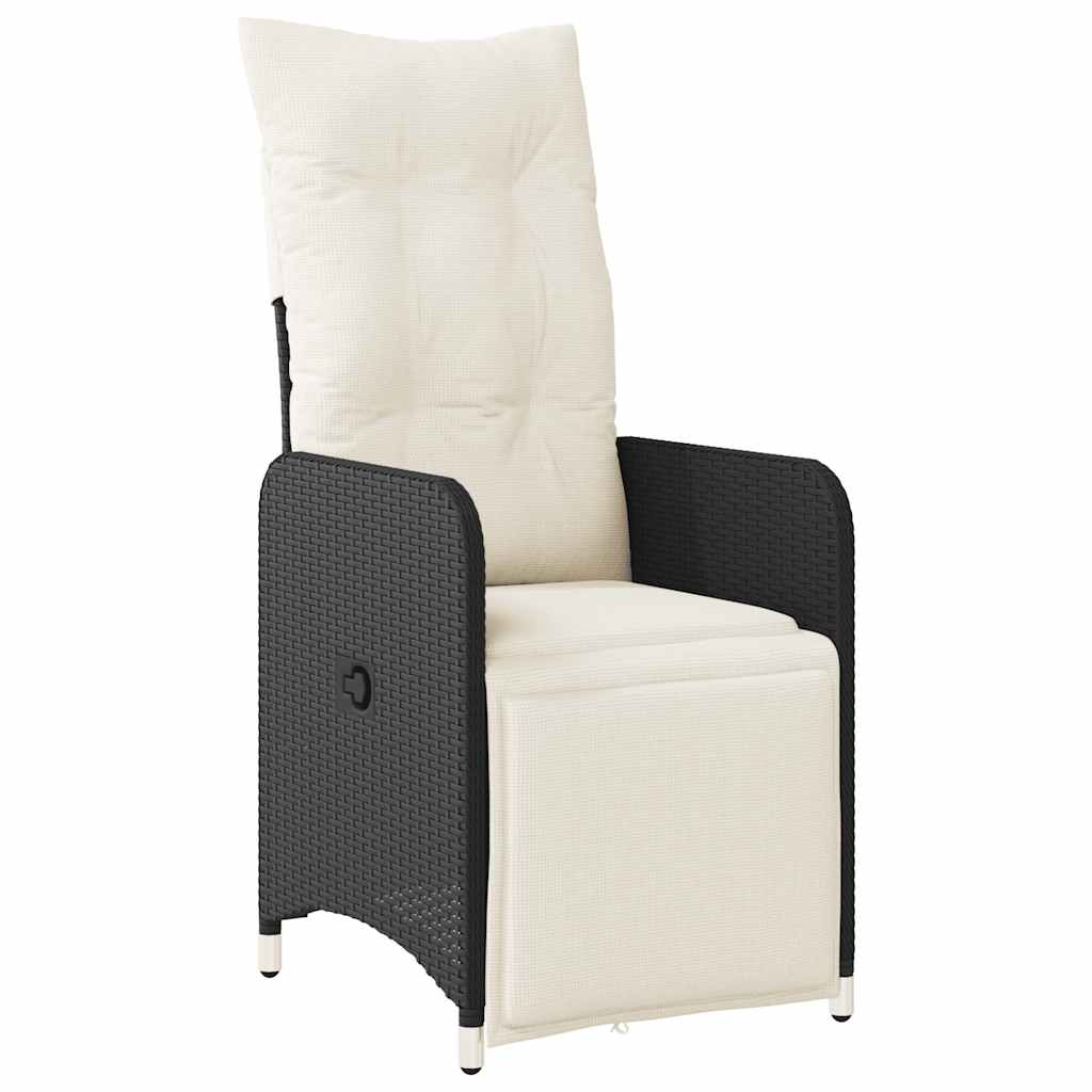 3 Pcs conjunto bistrô de jardim c/ almofadões vime PE preto