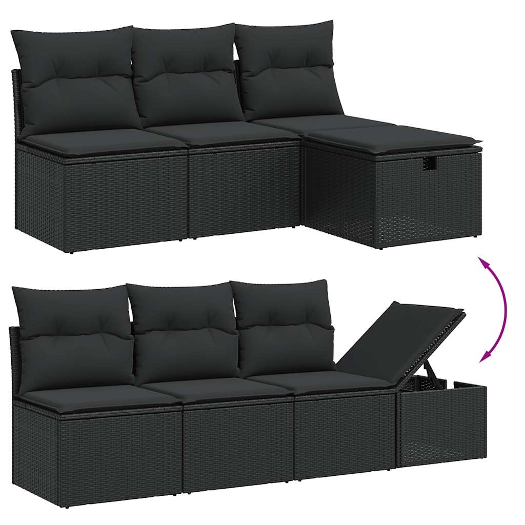 8 Pcs conjunto sofás de jardim com almofadões vime PE preto