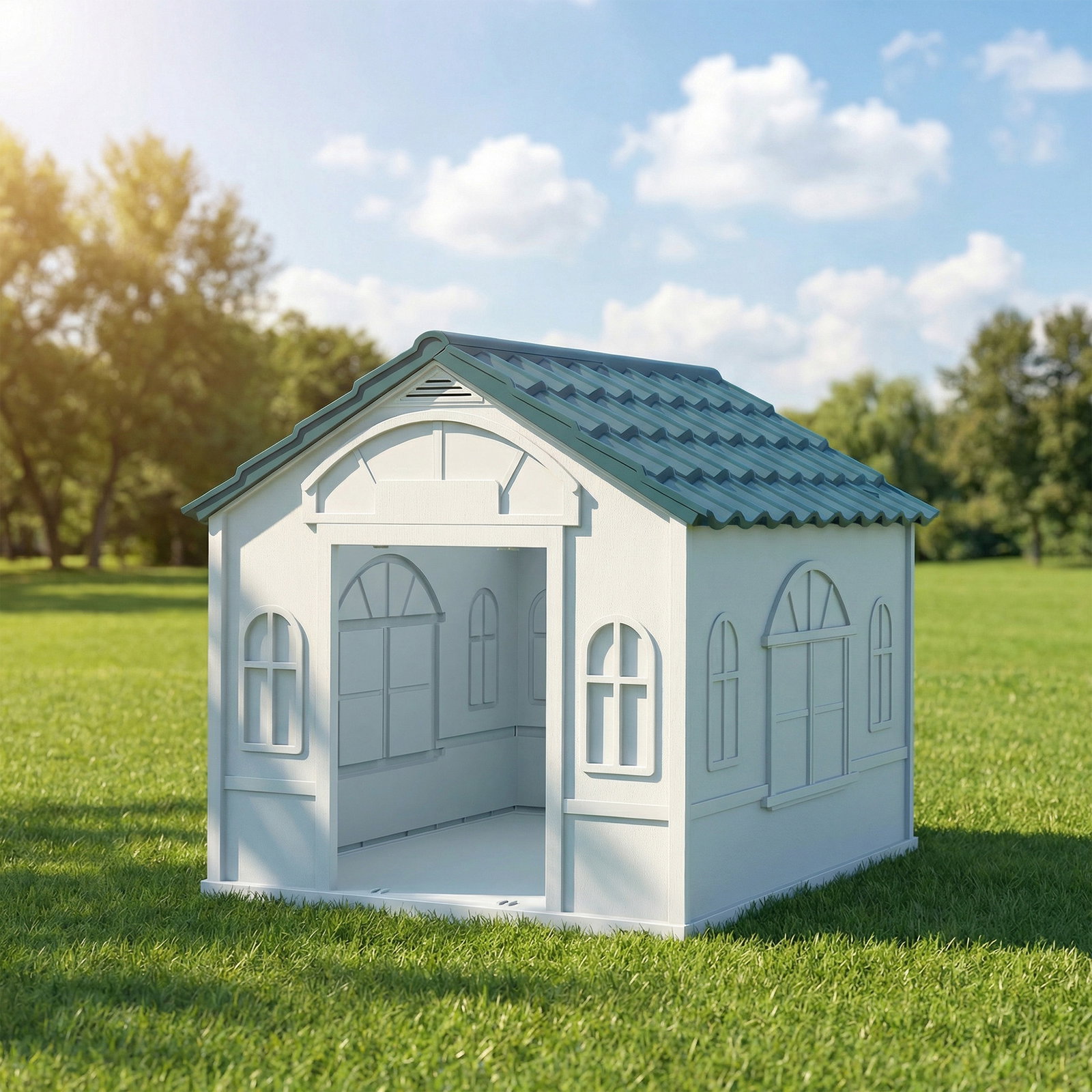 Casa para cães 65x75,7x63 cm casa para cães com janelas e teto com telhas de imitação para cães médios azul e branco