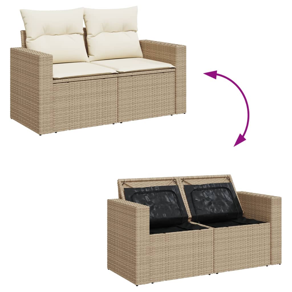 7 Pcs conjunto de sofás p/ jardim com almofadões vime PE bege