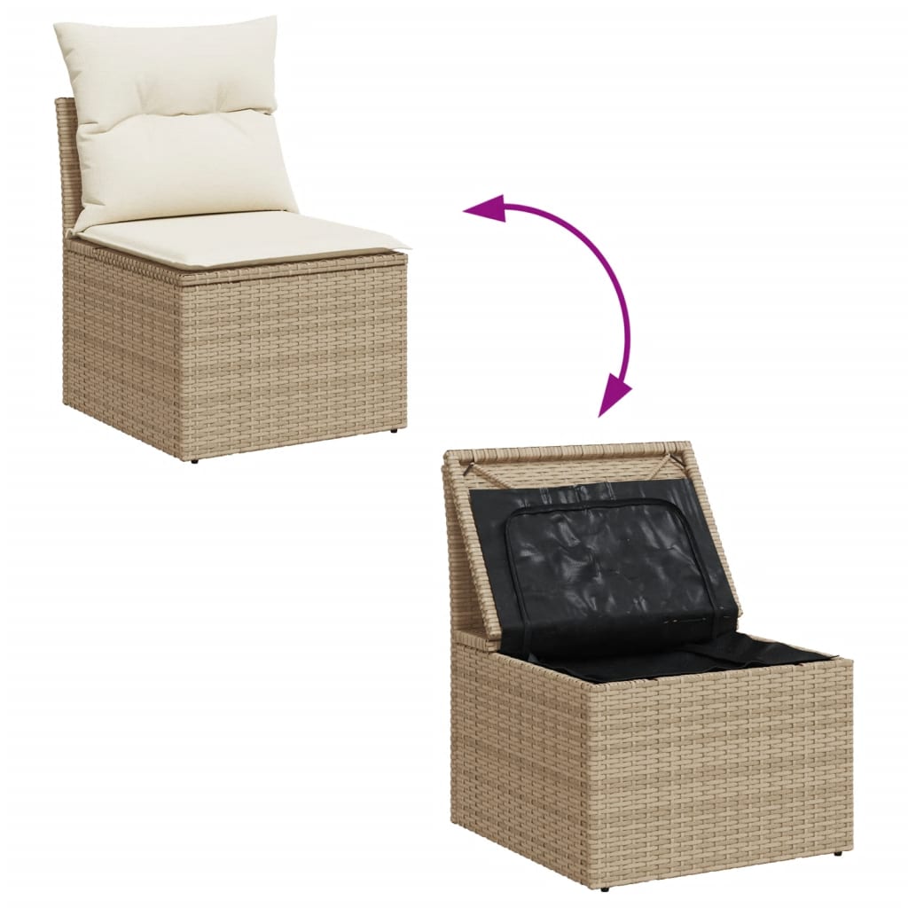 7 Pcs conjunto de sofás p/ jardim com almofadões vime PE bege
