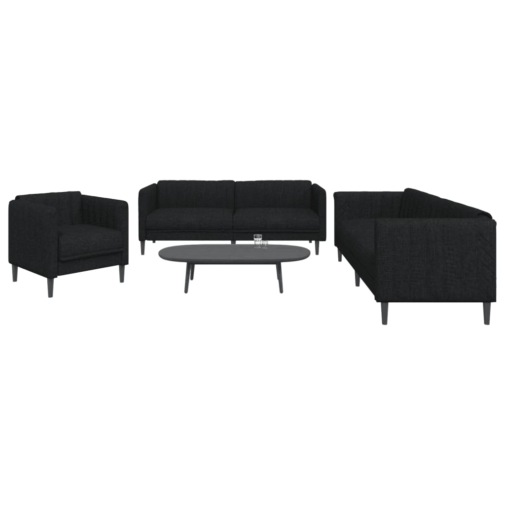 3 Pcs conjunto de sofás tecido preto