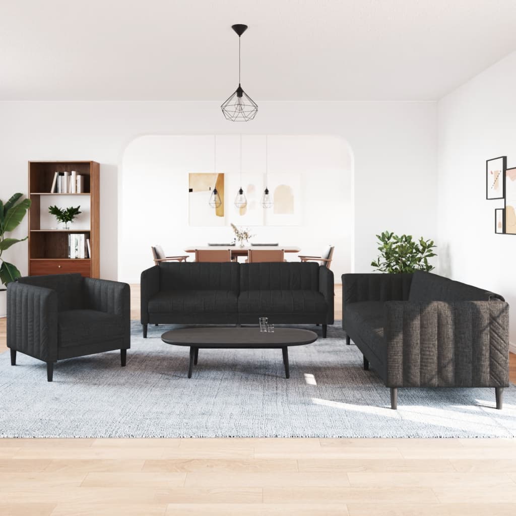 3 Pcs conjunto de sofás tecido preto