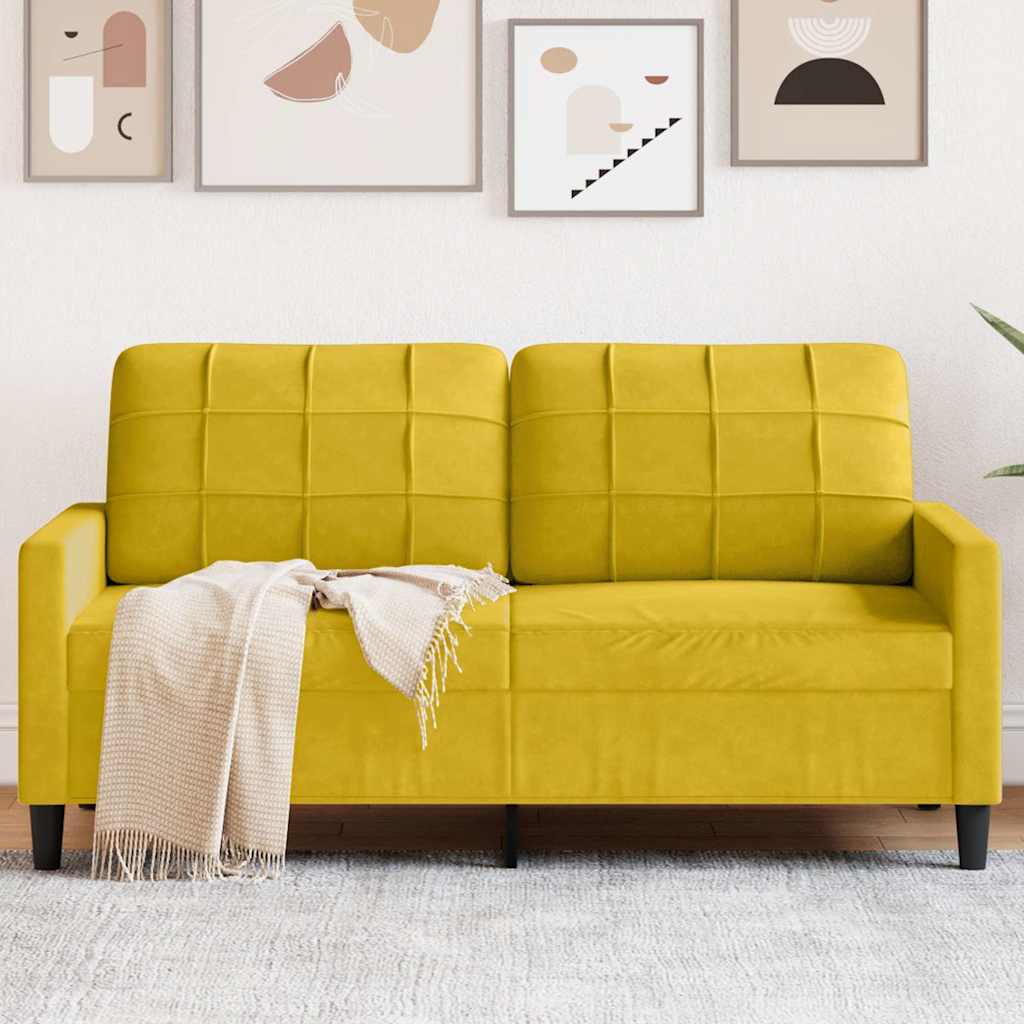 Sofá de 2 lugares veludo 140 cm amarelo