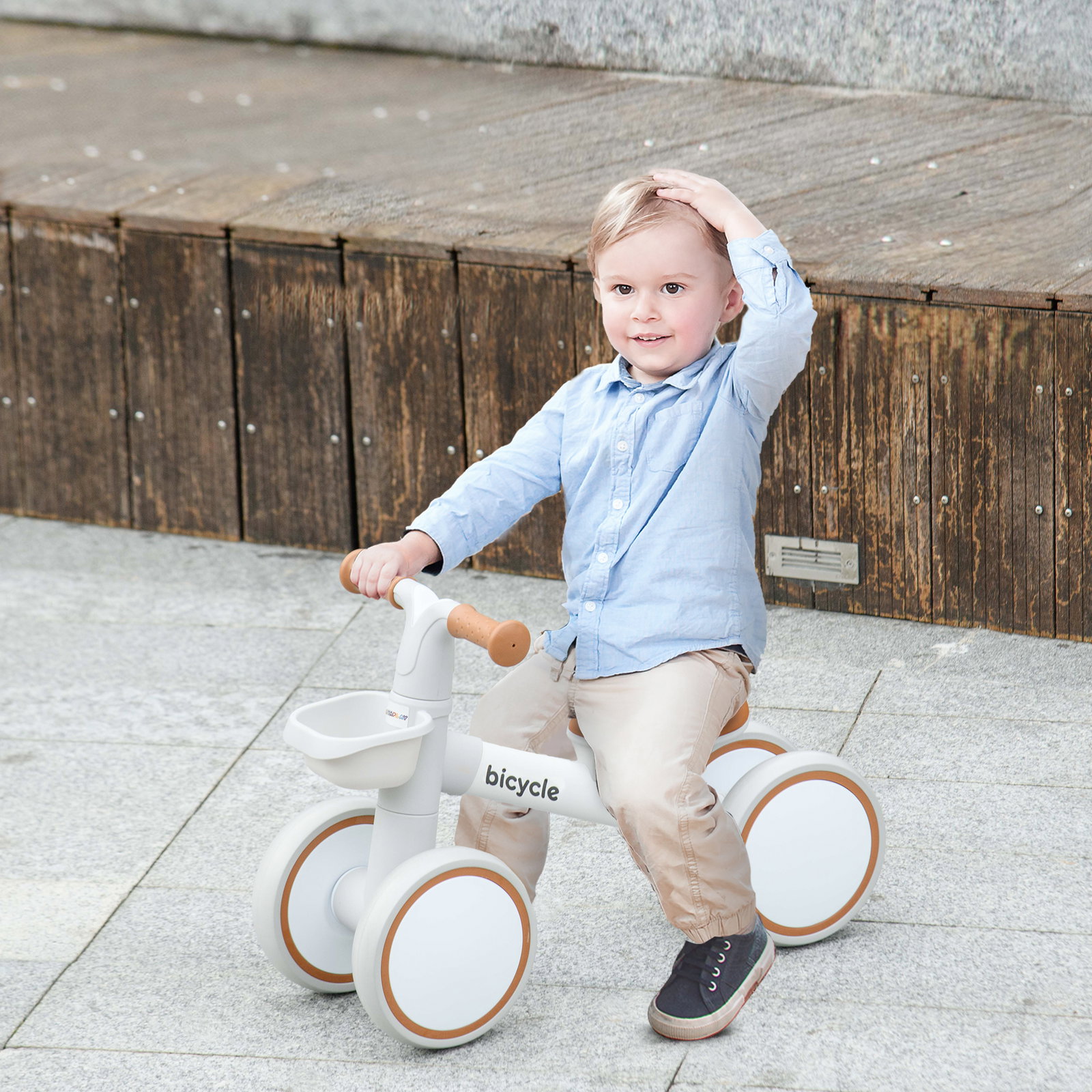 Bicicleta sem pedais para crianças de 12-36 meses bicicleta de equilíbrio com assento ajustável 56x27x39 cm marrom