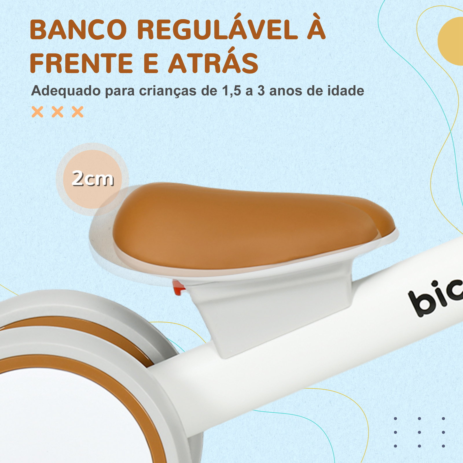 Bicicleta sem pedais para crianças de 12-36 meses bicicleta de equilíbrio com assento ajustável 56x27x39 cm marrom