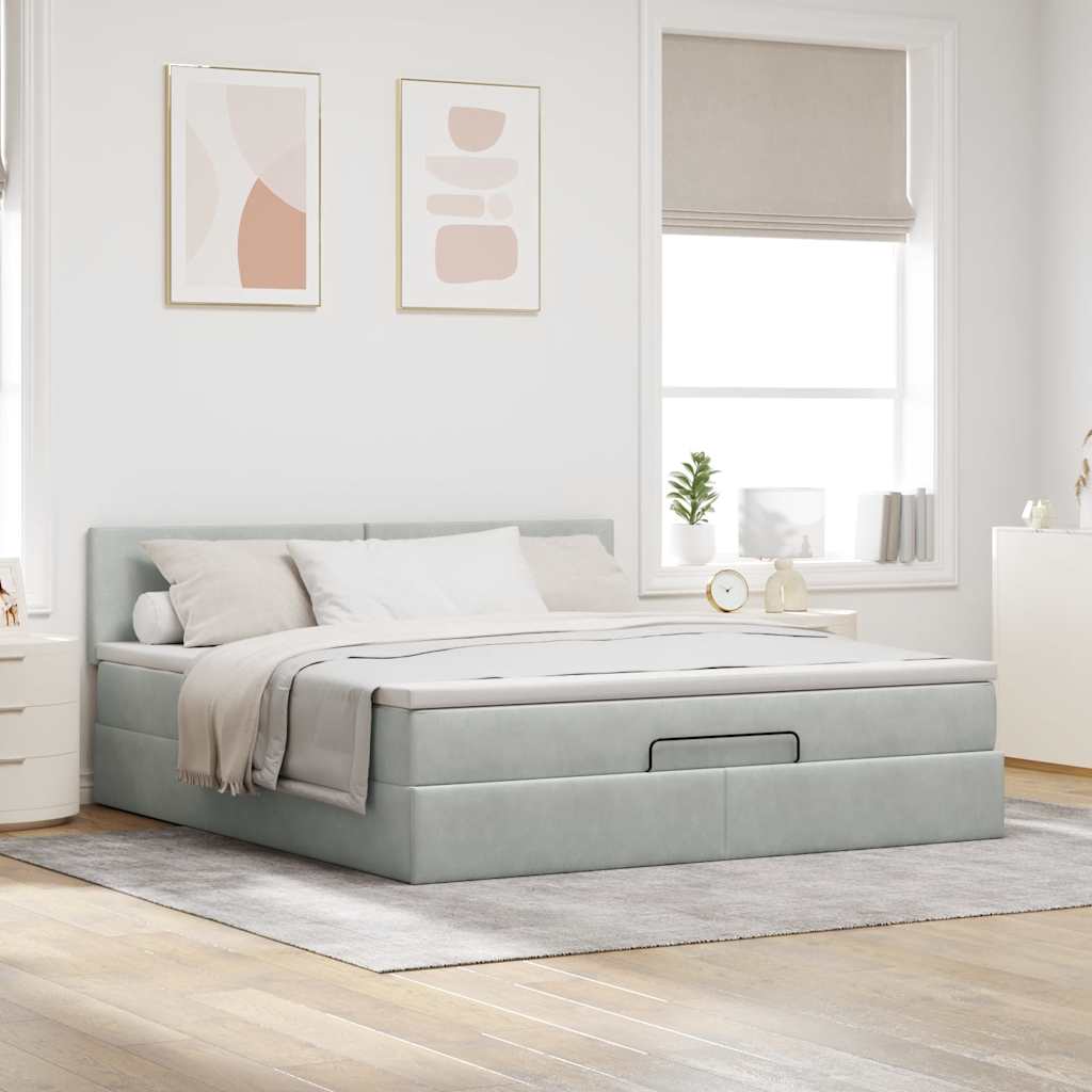 Estrutura de cama otomana com colchão 180x200 cm cinzento claro