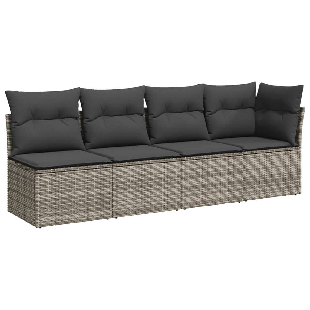 9 Pcs conjunto sofás p/ jardim com almofadões vime PE cinzento
