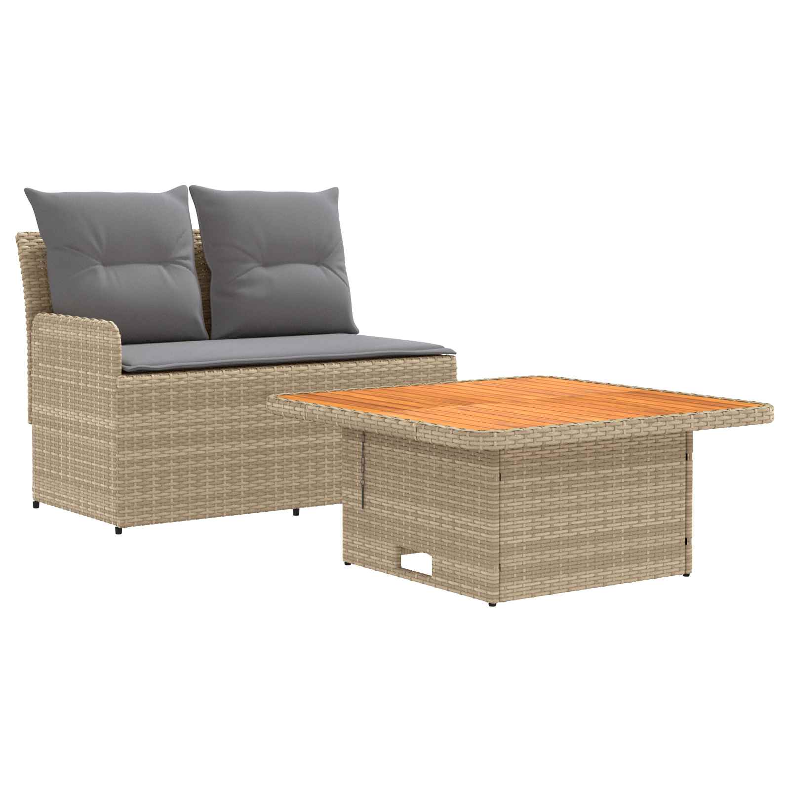 Sofá de jardim com braço e mesa levantável 2 peça rattan de PE