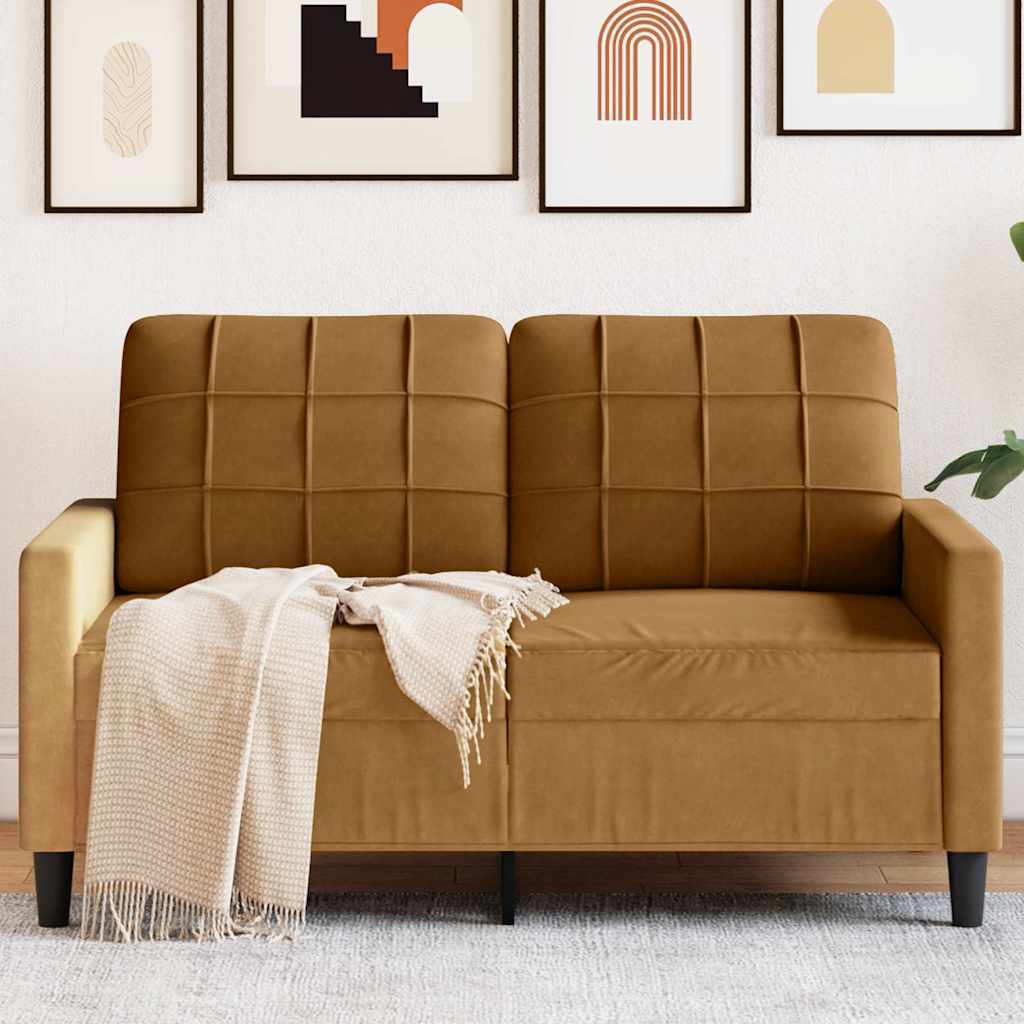 Sofá de 2 lugares veludo 120 cm castanho