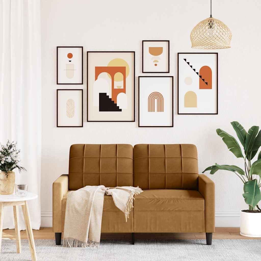 Sofá de 2 lugares veludo 120 cm castanho