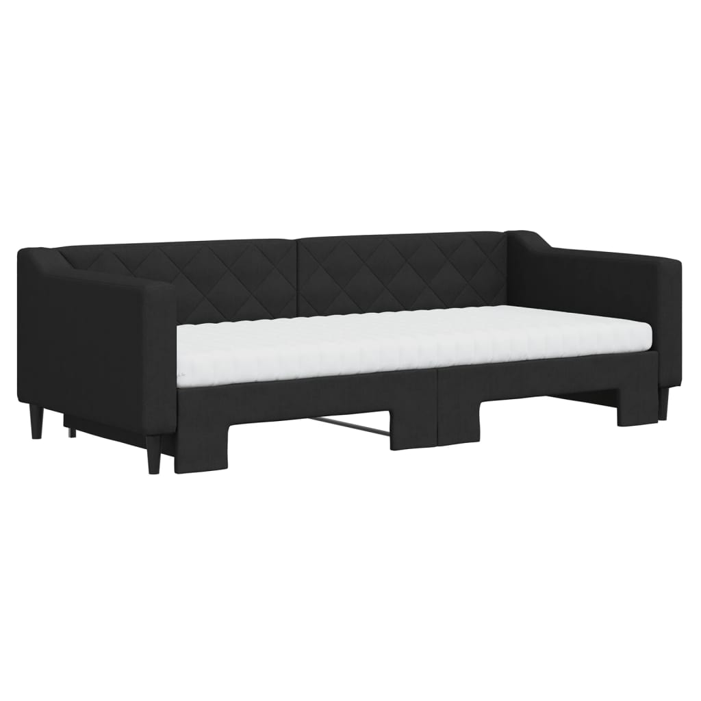 Sofá-cama com gavetão e colchões 90x200 cm tecido preto