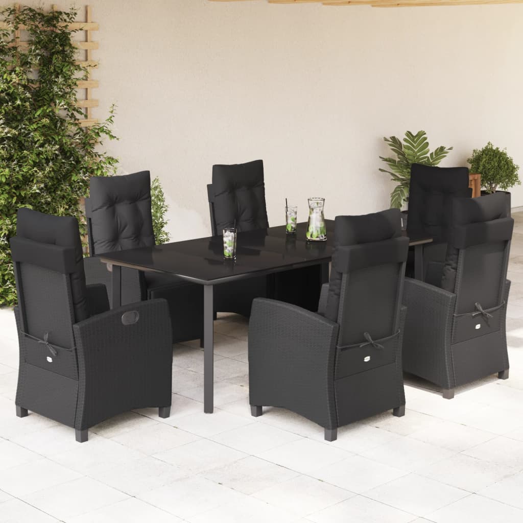 7 Pcs conjunto de jantar p/ jardim c/ almofadões vime PE preto