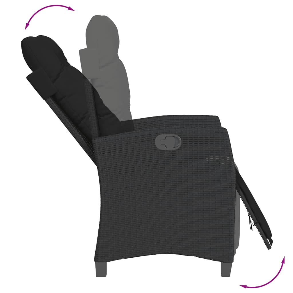 7 Pcs conjunto de jantar p/ jardim c/ almofadões vime PE preto