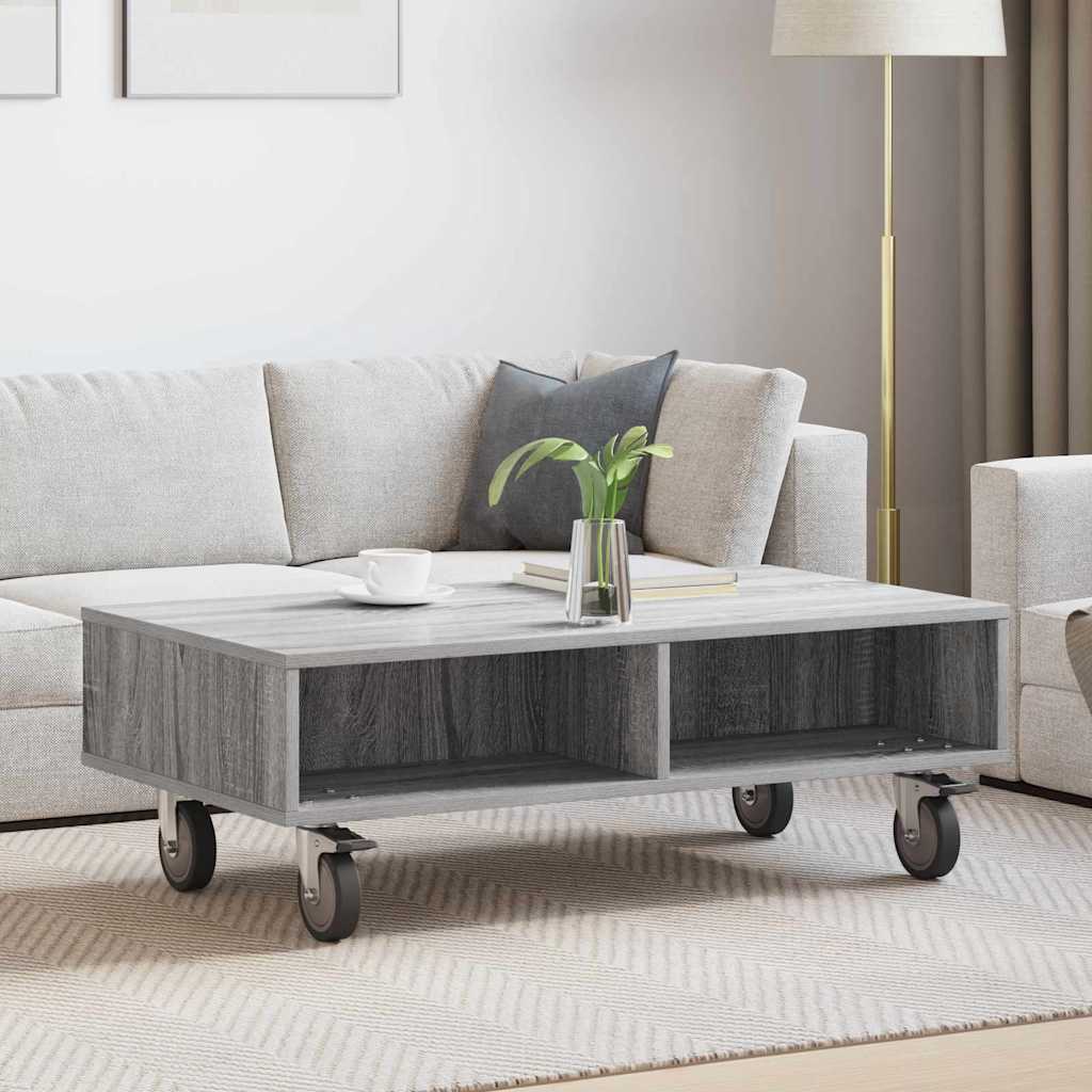 Mesa lateral com rodas cinza sonoma 90 x 50 x 30 cm