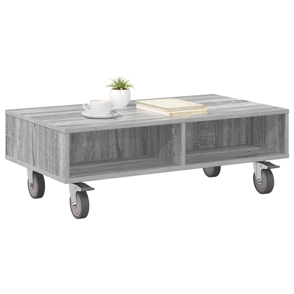 Mesa lateral com rodas cinza sonoma 90 x 50 x 30 cm