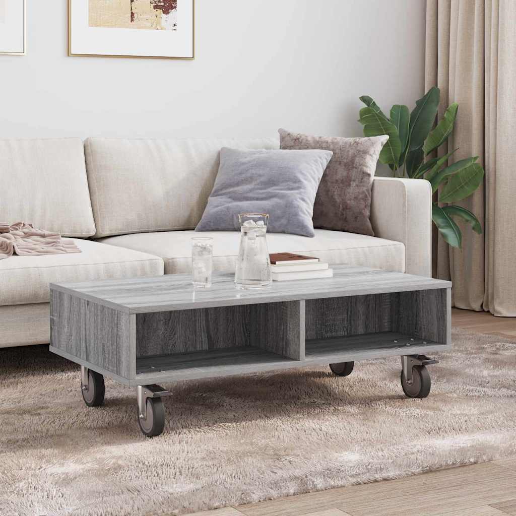 Mesa lateral com rodas cinza sonoma 90 x 50 x 30 cm