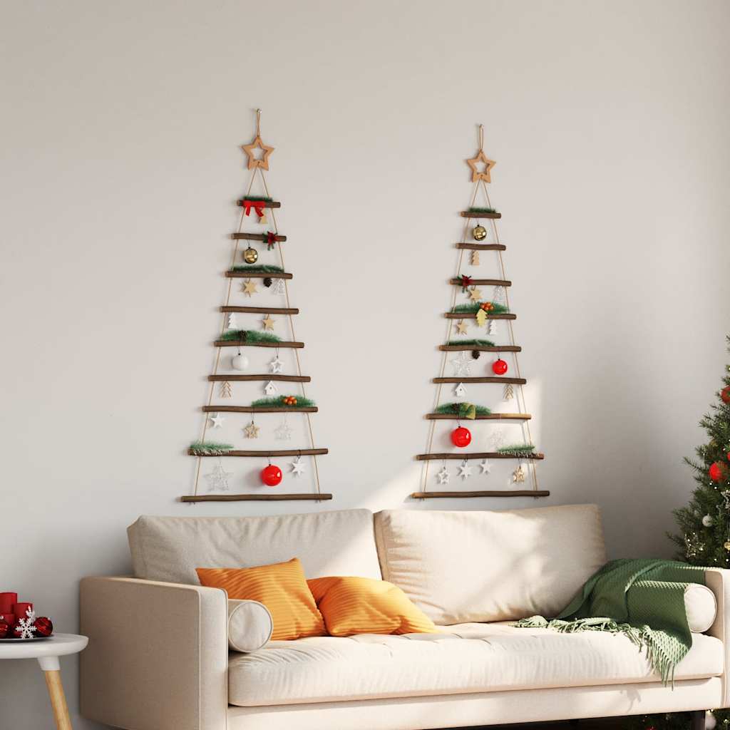 Árvores de natal suspensas com estrelas no topo 2 peças 55x120 cm galho natural