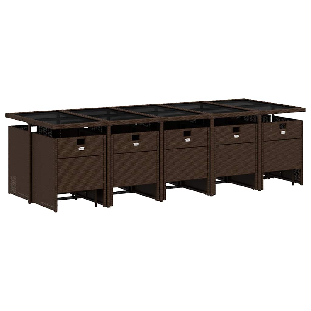 15 Pcs conjunto jantar p/ jardim c/ almofadões vime PE castanho