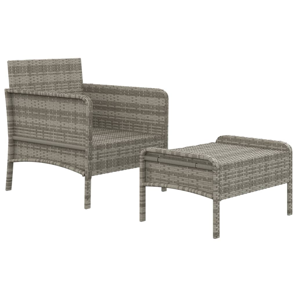 2 Pcs conjunto lounge de jardim c/ almofadões vime PE cinzento