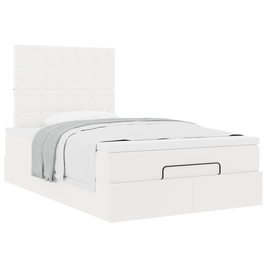 Estrutura de cama otomana com colchão branco couro falso