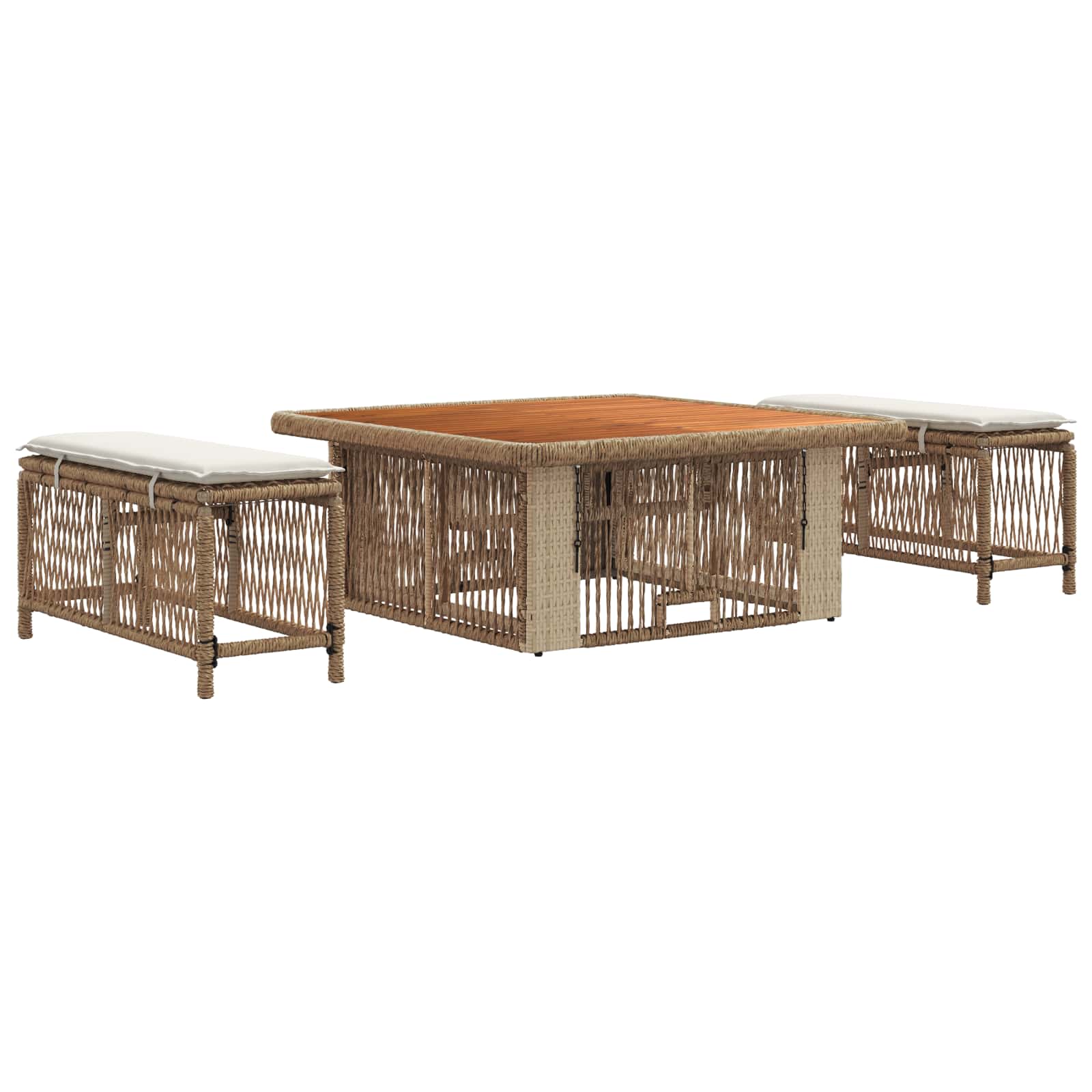 Conjunto de jantar para jardim 3 unid. bege e creme vime PE