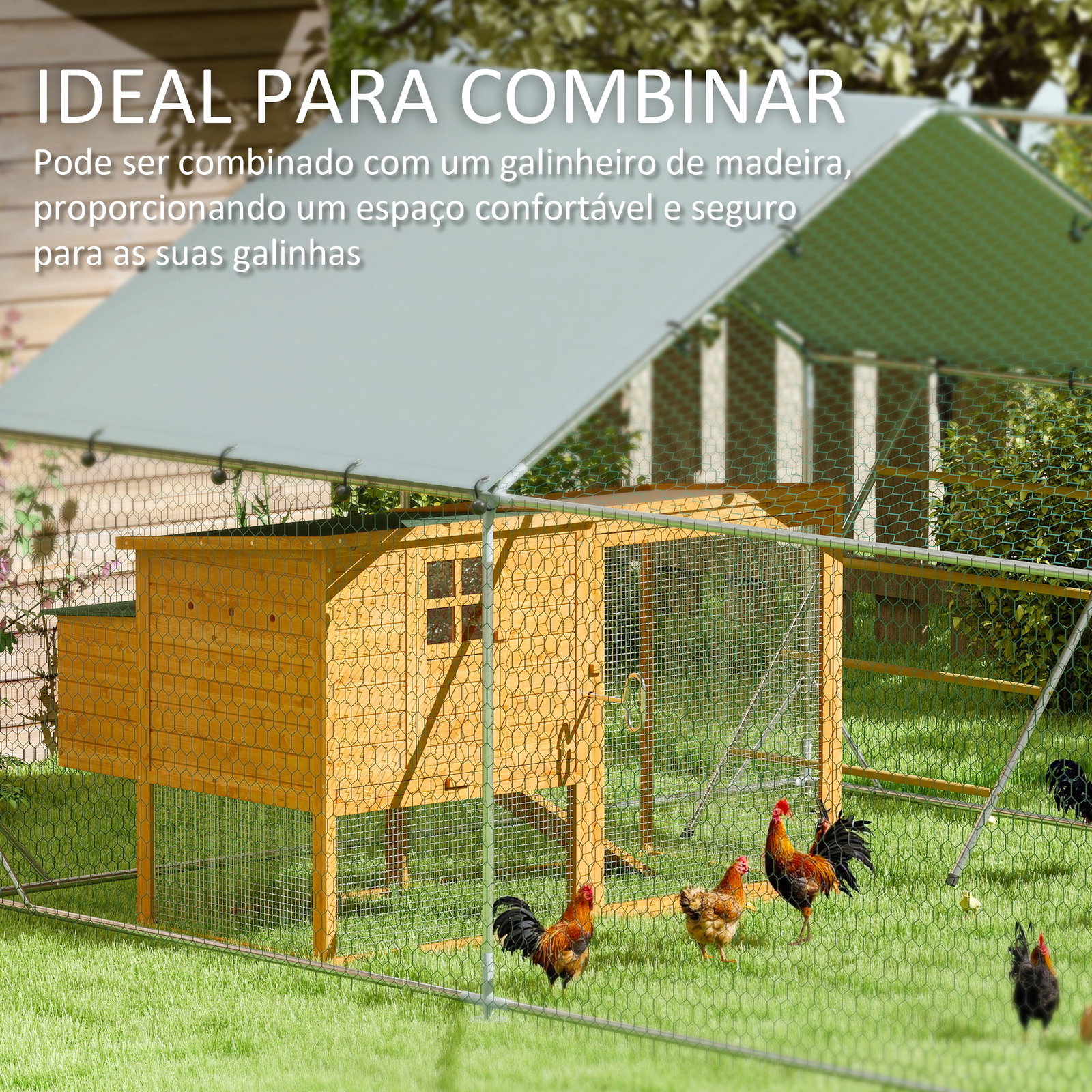 Galinheiro para exterior 3x6 m galinheiro de aço galvanizado com comedouro suspenso tipo espeto poleiro anti-UV prata