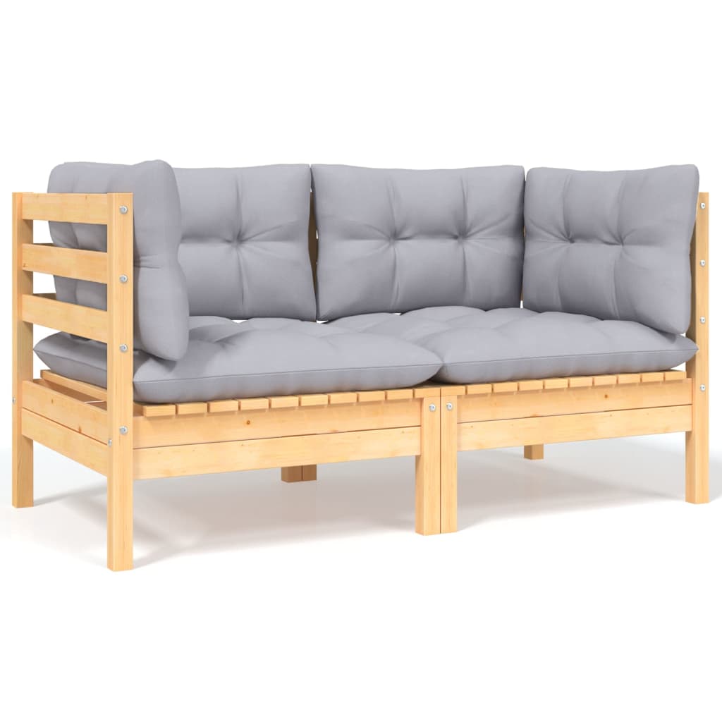 5 Pcs conjunto lounge de jardim + almofadões cinza pinho maciço