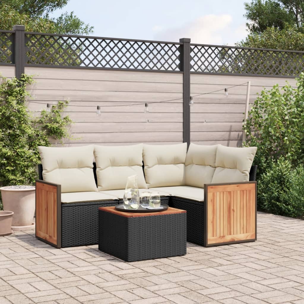5 Pcs conjunto sofás de jardim com almofadões vime PE preto
