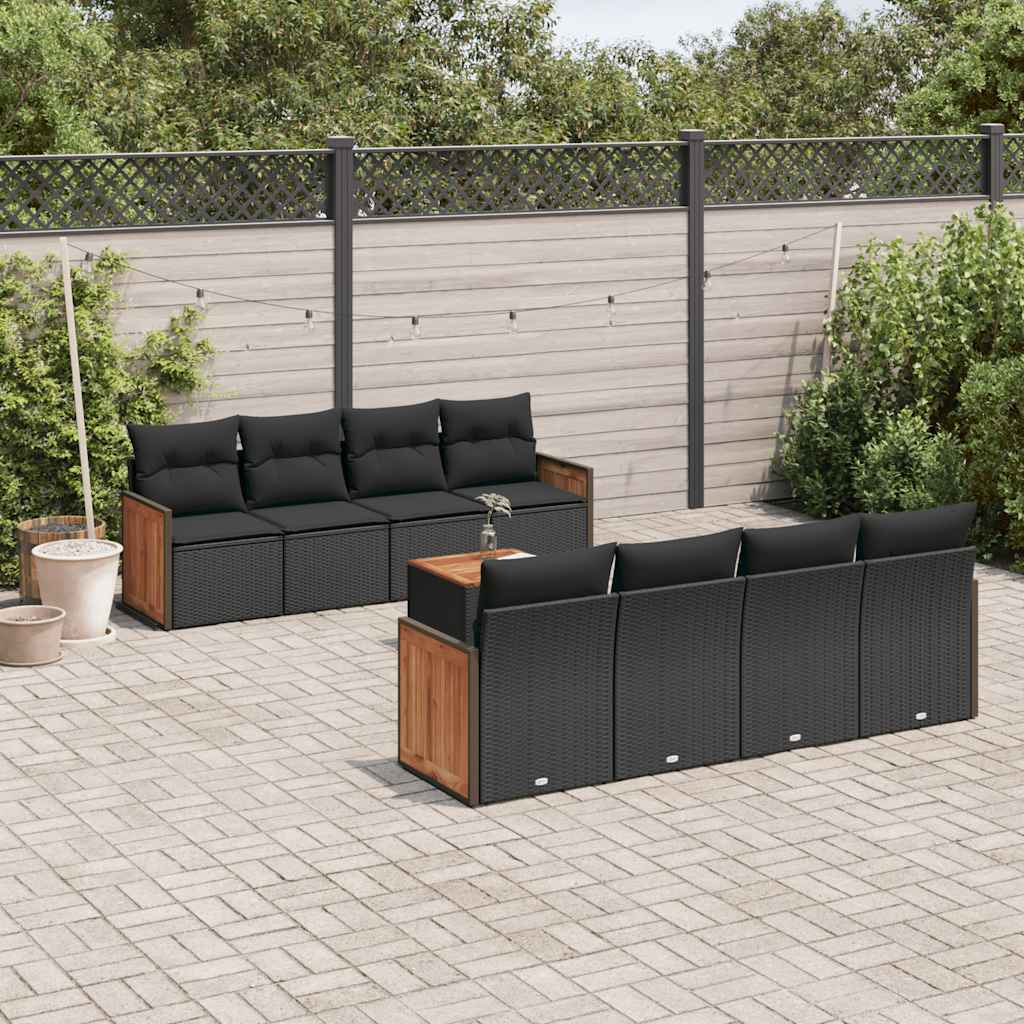 9 Pcs conjunto de sofás p/ jardim c/ almofadões vime PE preto